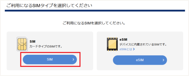 SIMタイプの選択